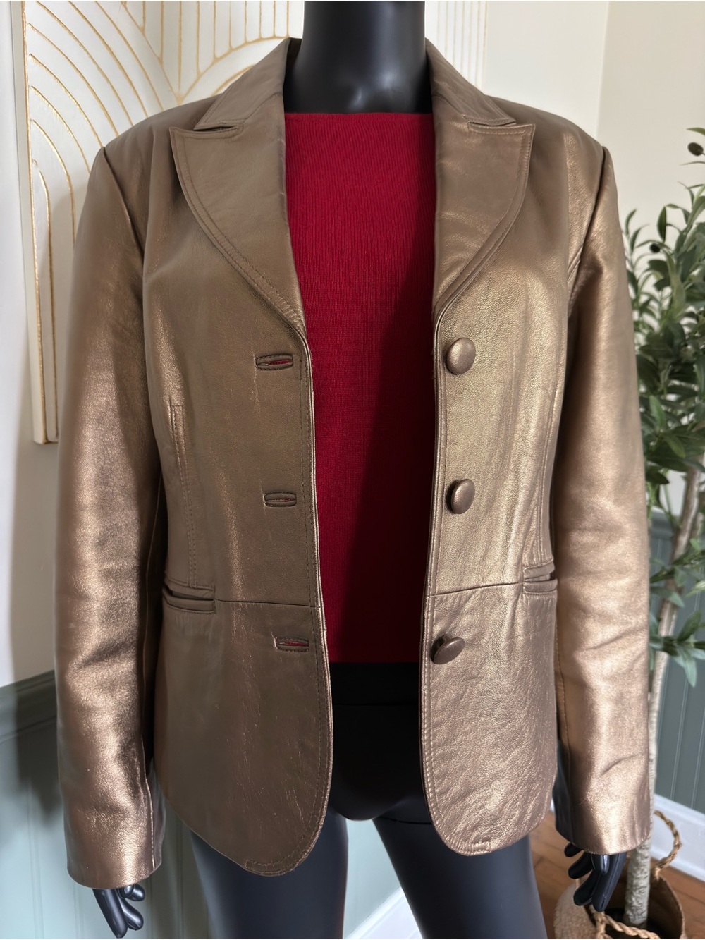 Bernardo Women’s Bronze Genuine Leather Blazer Jacket Holiday Party | Large - Picture 12 of 14